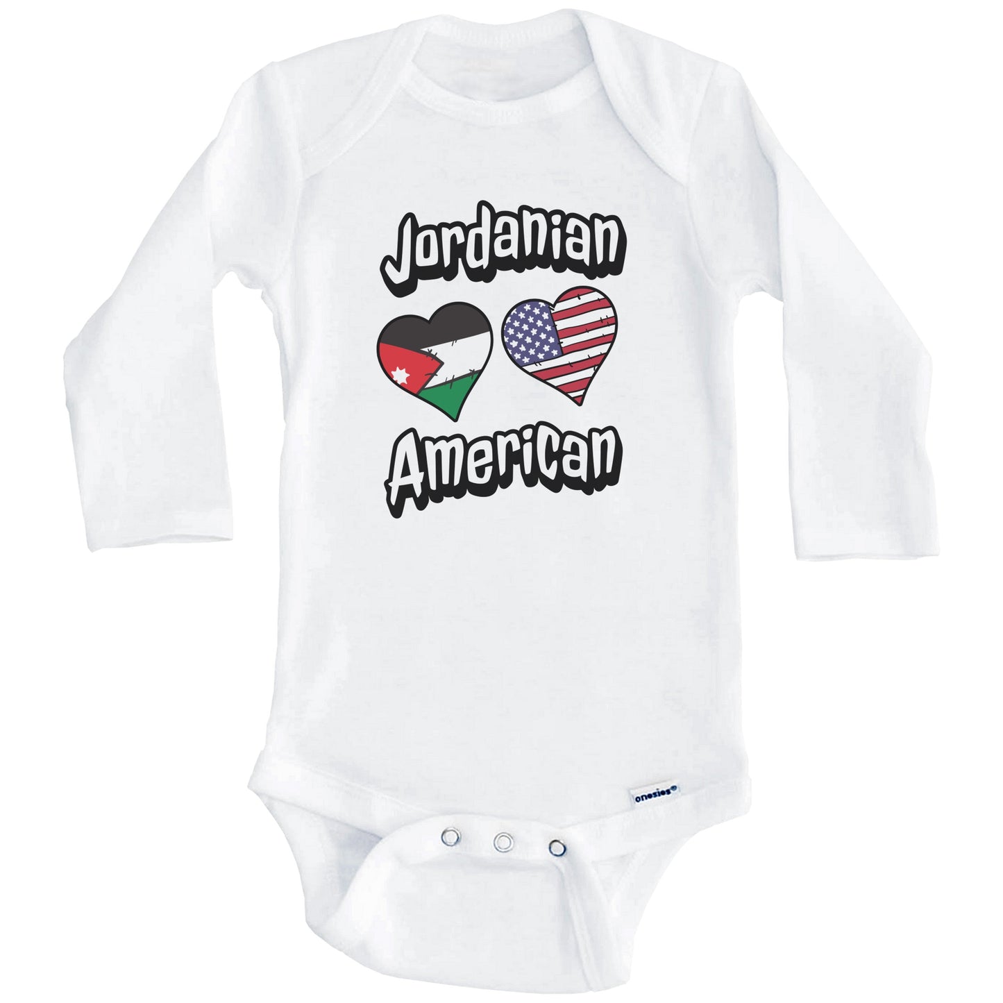 Jordanian American Flag Hearts Combo Jordan Baby Bodysuit (Long Sleeves)