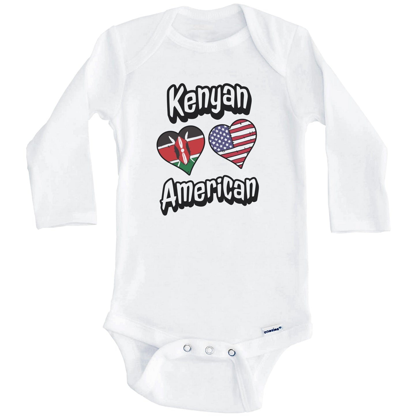 Kenyan American Flag Hearts Combo Kenya Baby Bodysuit (Long Sleeves)