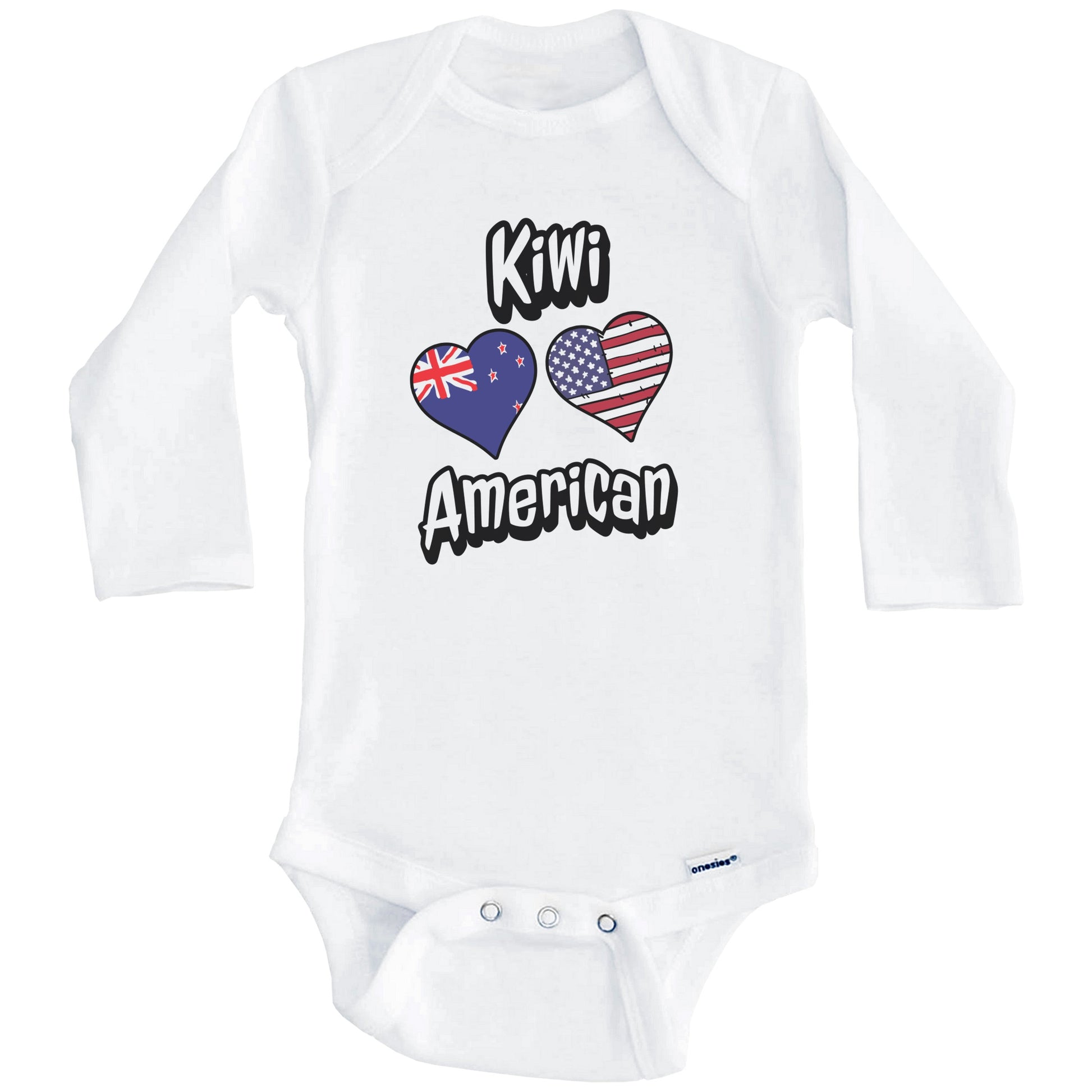 Kiwi American Flag Hearts Combo New Zealand Baby Bodysuit (Long Sleeves)