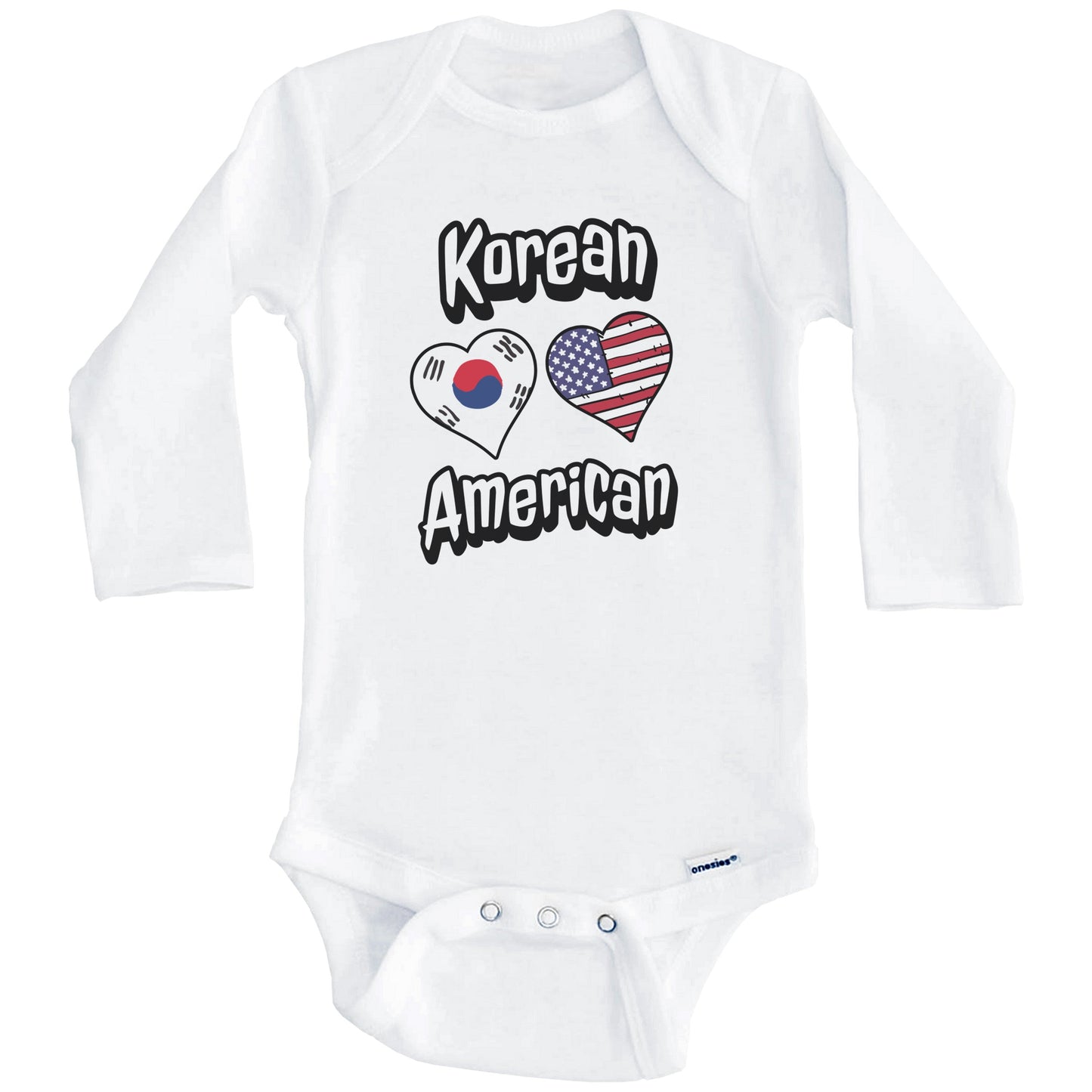 Korean American Flag Hearts Combo South Korea Baby Bodysuit (Long Sleeves)