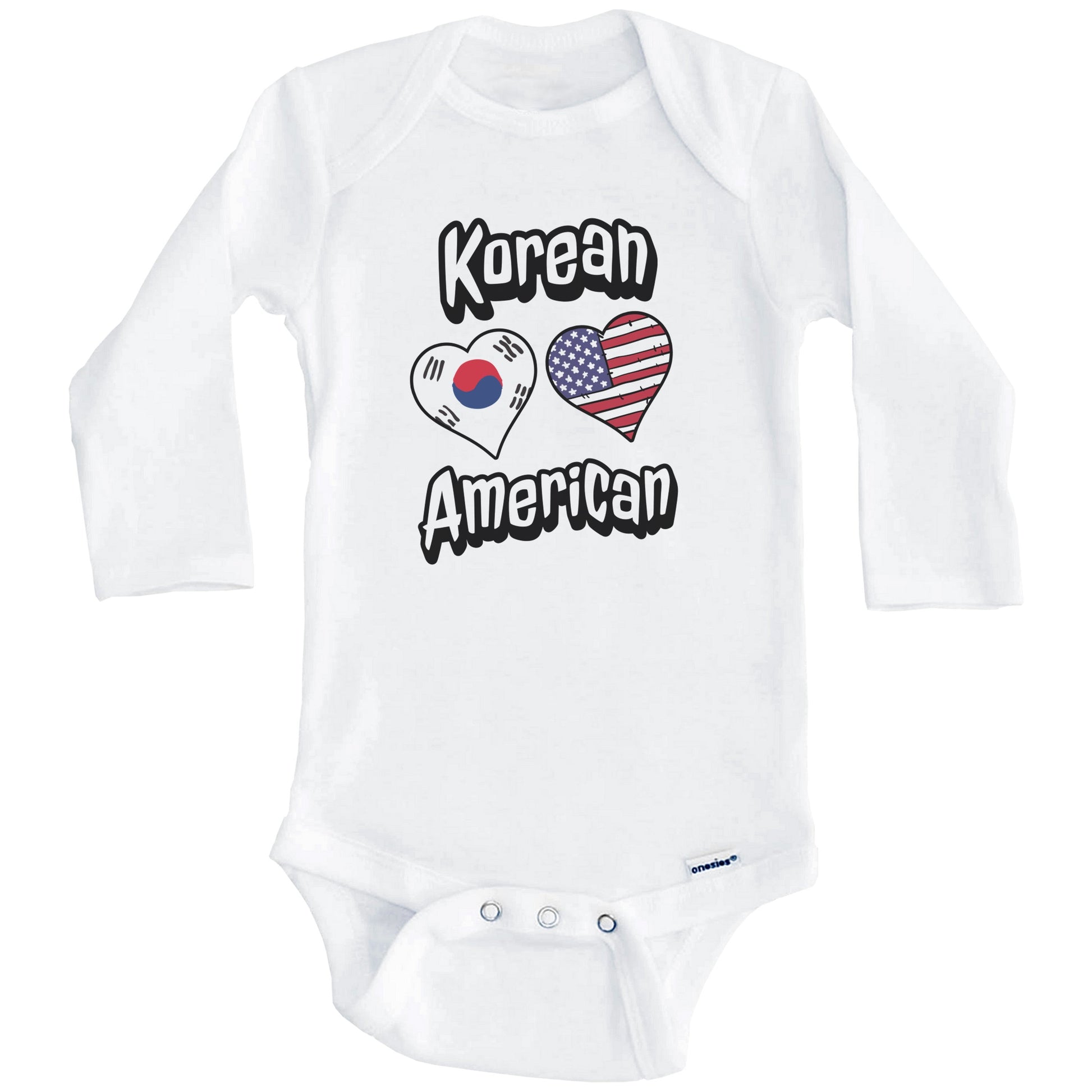 Korean American Flag Hearts Combo South Korea Baby Bodysuit (Long Sleeves)