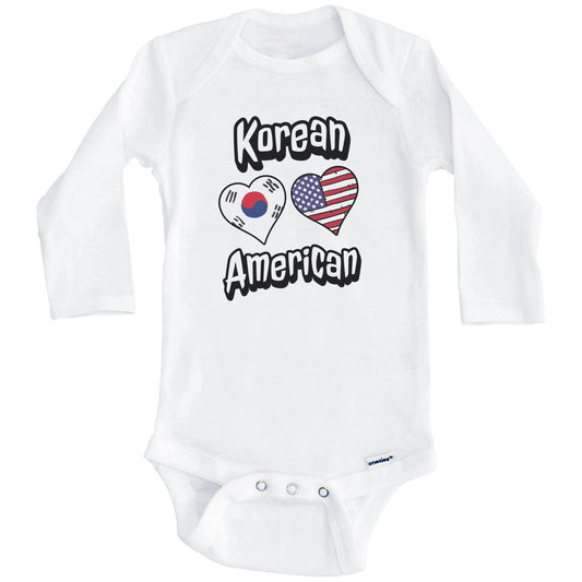 Korean American Flag Hearts Combo South Korea Baby Bodysuit (Long Sleeves)