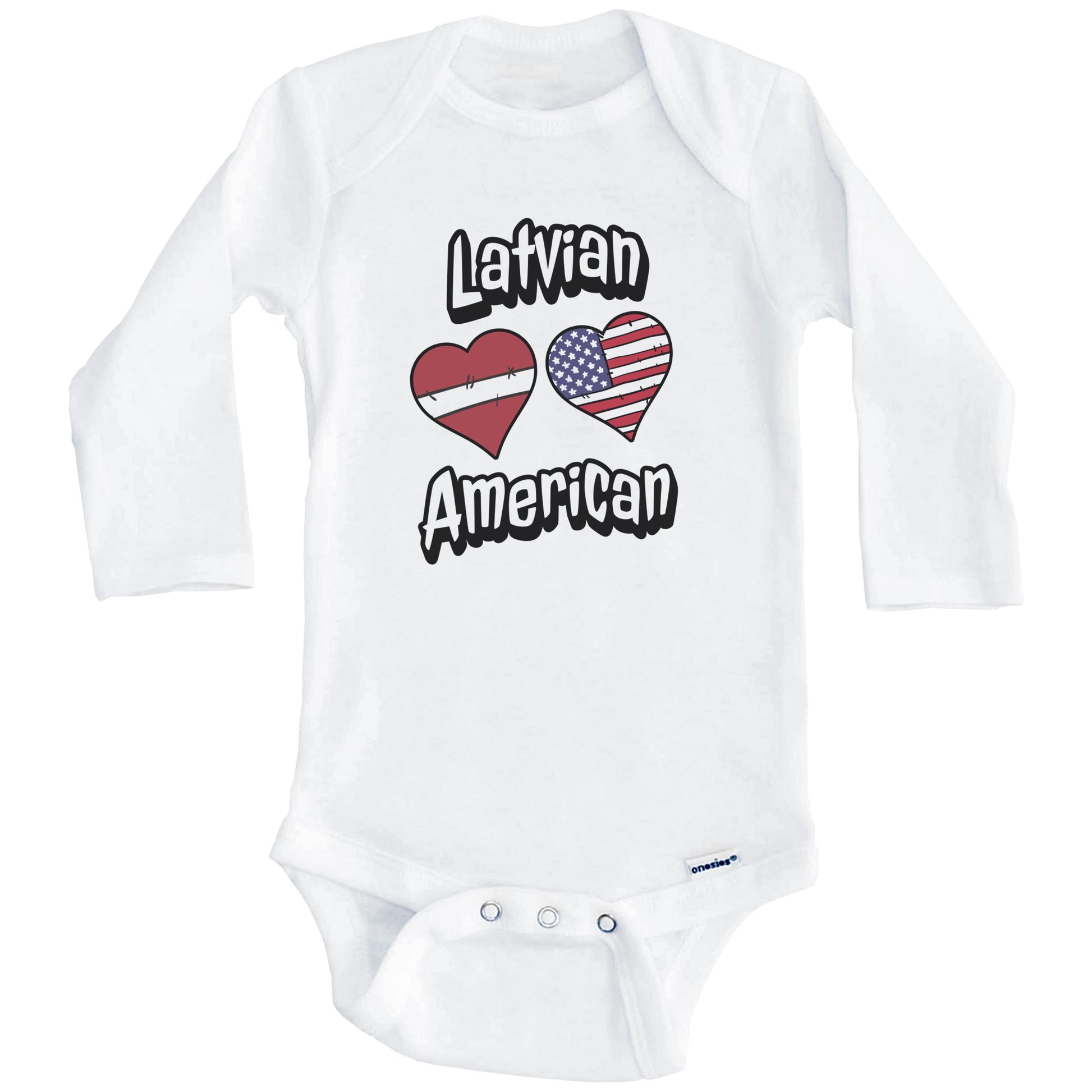 Latvian American Flag Hearts Combo Latvia Baby Bodysuit (Long Sleeves)