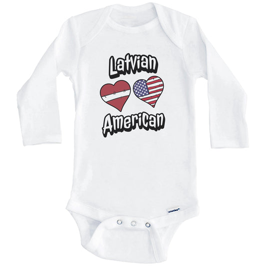 Latvian American Flag Hearts Combo Latvia Baby Bodysuit (Long Sleeves)