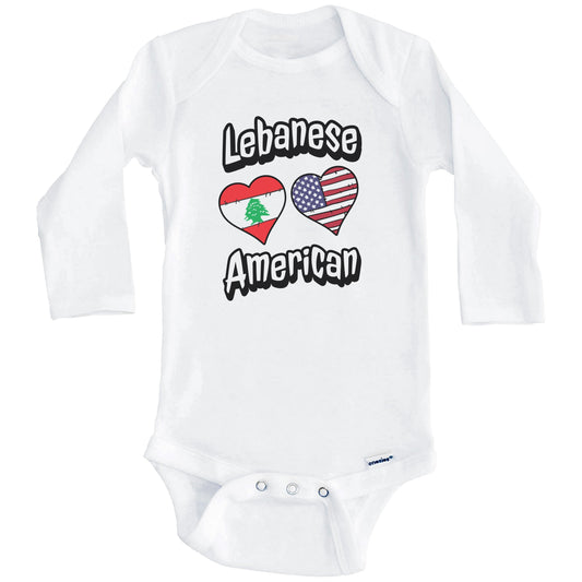 Lebanese American Flag Hearts Combo Lebanon Baby Bodysuit (Long Sleeves)