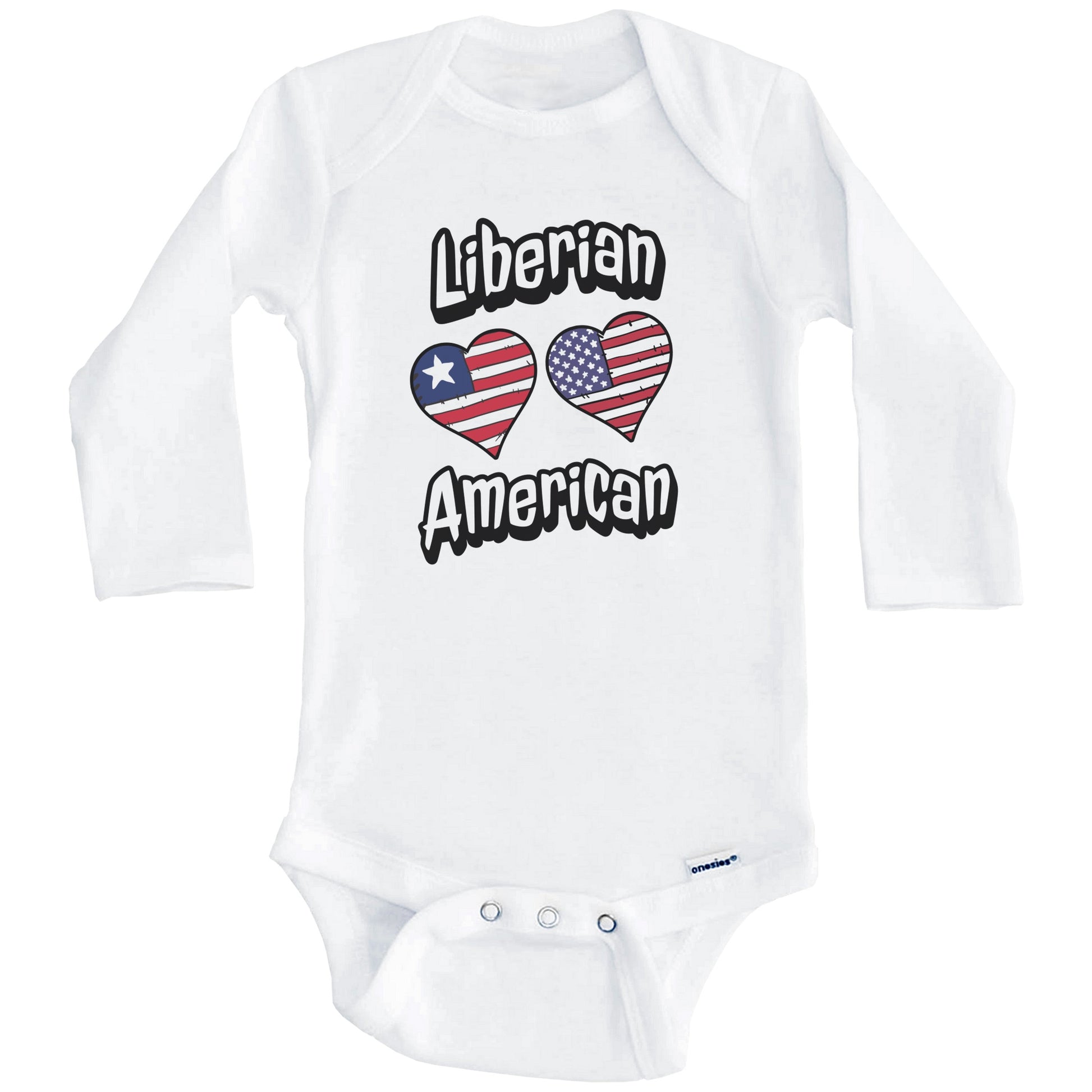Liberian American Flag Hearts Combo Liberia Baby Bodysuit (Long Sleeves)