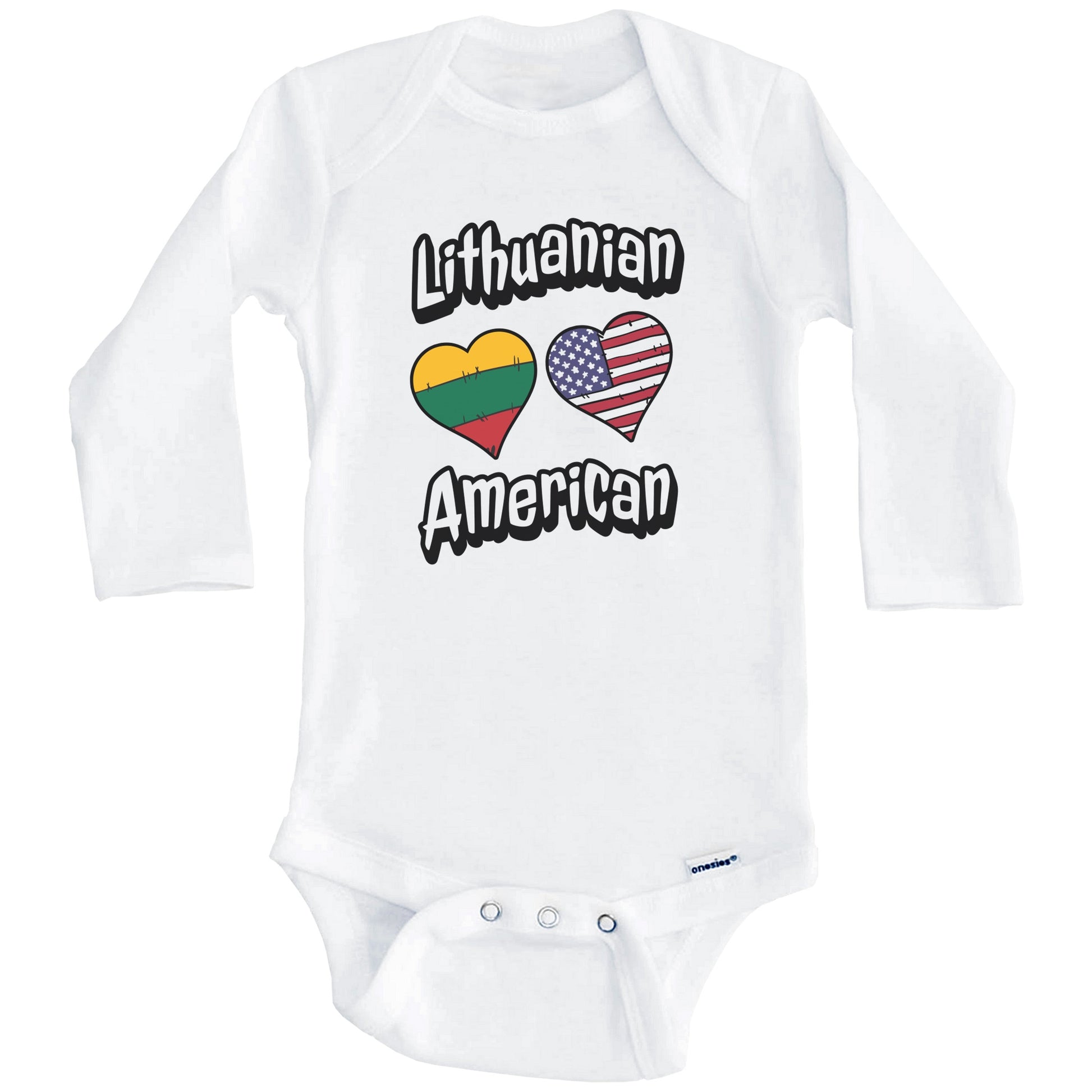 Lithuanian American Flag Hearts Combo Lithuania Baby Bodysuit (Long Sleeves)