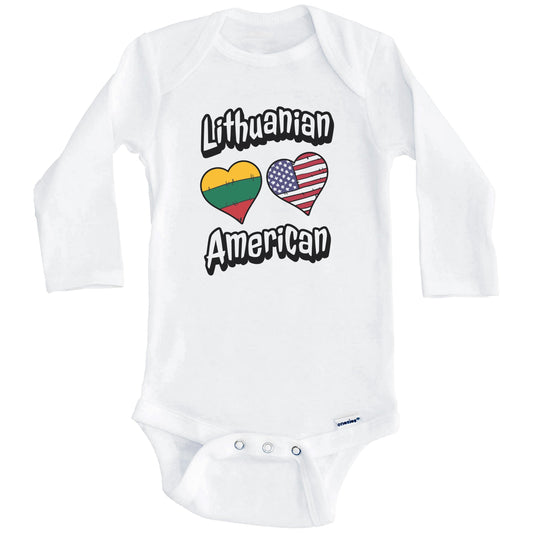 Lithuanian American Flag Hearts Combo Lithuania Baby Bodysuit (Long Sleeves)