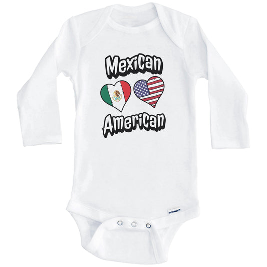 Mexican American Flag Hearts Combo Mexico Baby Bodysuit (Long Sleeves)