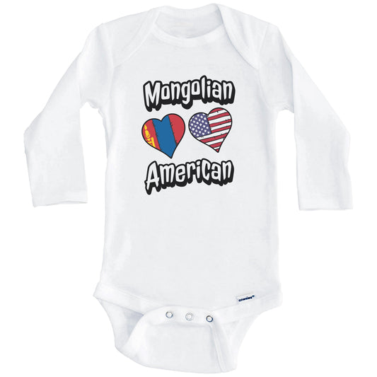 Mongolian American Flag Hearts Combo Mongolia Baby Bodysuit (Long Sleeves)