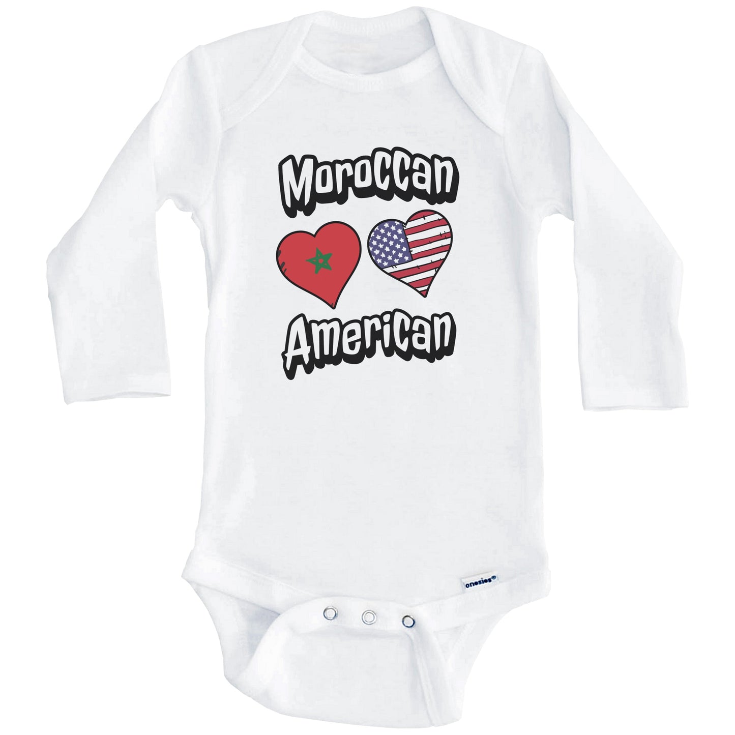 Moroccan American Flag Hearts Combo Morocco Baby Bodysuit (Long Sleeves)