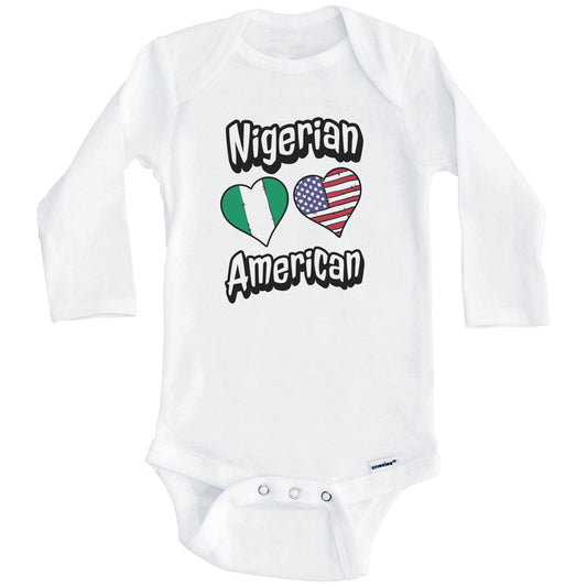 Nigerian American Flag Hearts Combo Nigeria Baby Bodysuit (Long Sleeves)