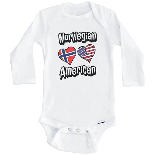 Norwegian American Flag Hearts Combo Norway Baby Bodysuit (Long Sleeves)