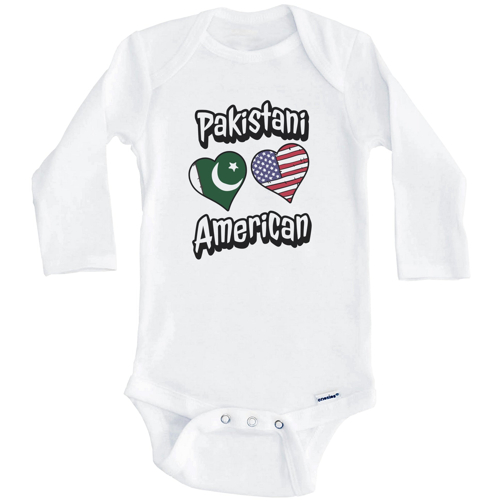 Pakistani American Flag Hearts Combo Pakistan Baby Bodysuit (Long Sleeves)