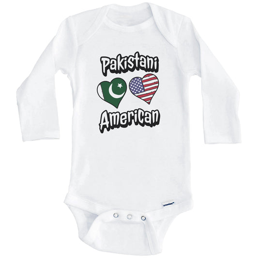 Pakistani American Flag Hearts Combo Pakistan Baby Bodysuit (Long Sleeves)