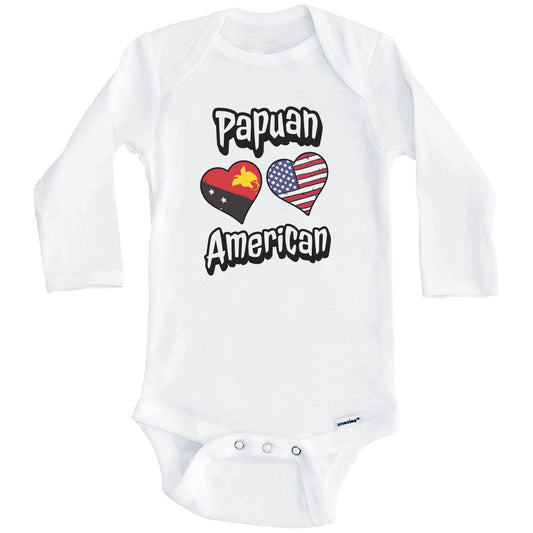 Papuan American Flag Hearts Combo Papua New Guinea Baby Bodysuit (Long Sleeves)
