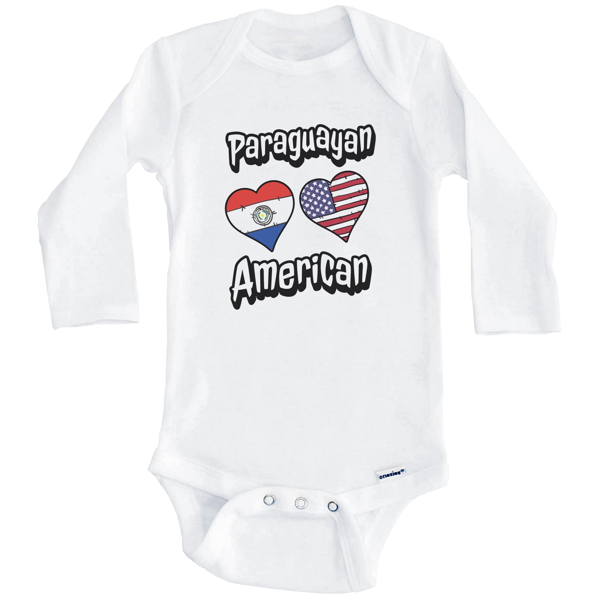 Paraguayan American Flag Hearts Combo Paraguay Baby Bodysuit (Long Sleeves)