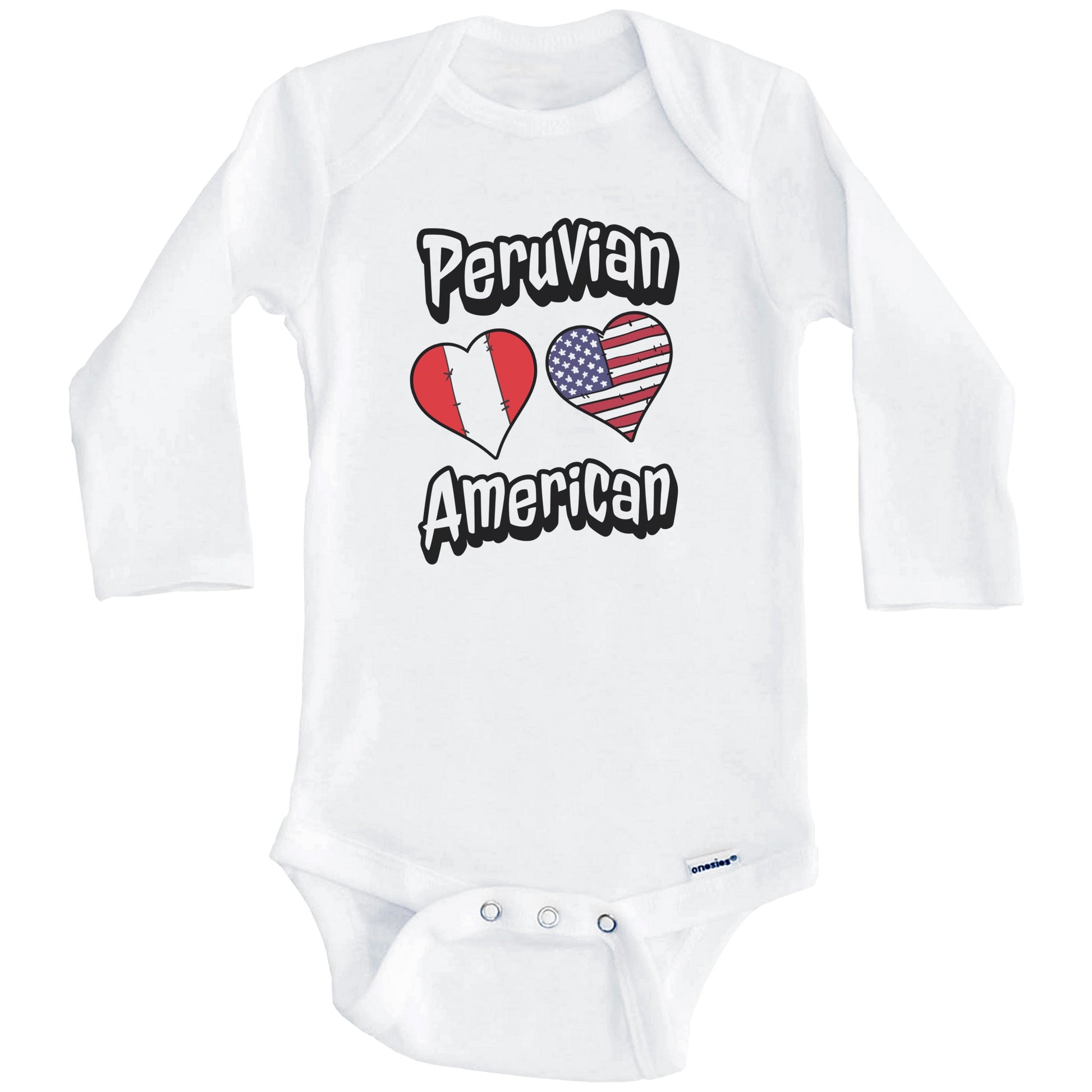 Peruvian American Flag Hearts Combo Peru Baby Bodysuit (Long Sleeves)