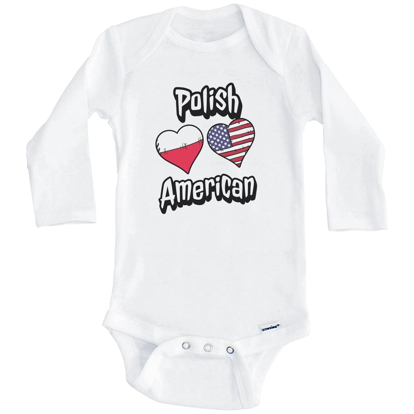 Polish American Flag Hearts Combo Poland Baby Bodysuit (Long Sleeves)