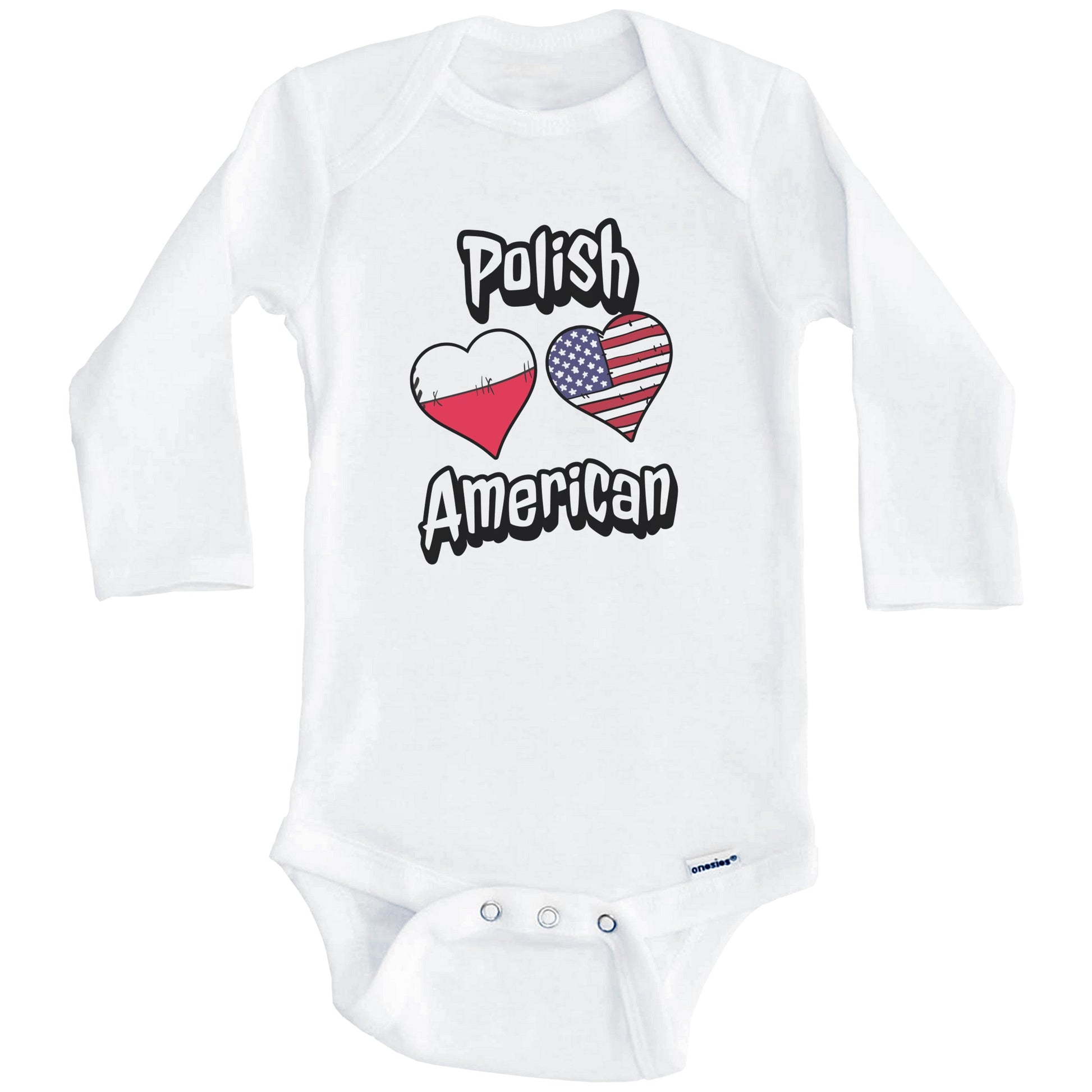 Polish American Flag Hearts Combo Poland Baby Bodysuit (Long Sleeves)