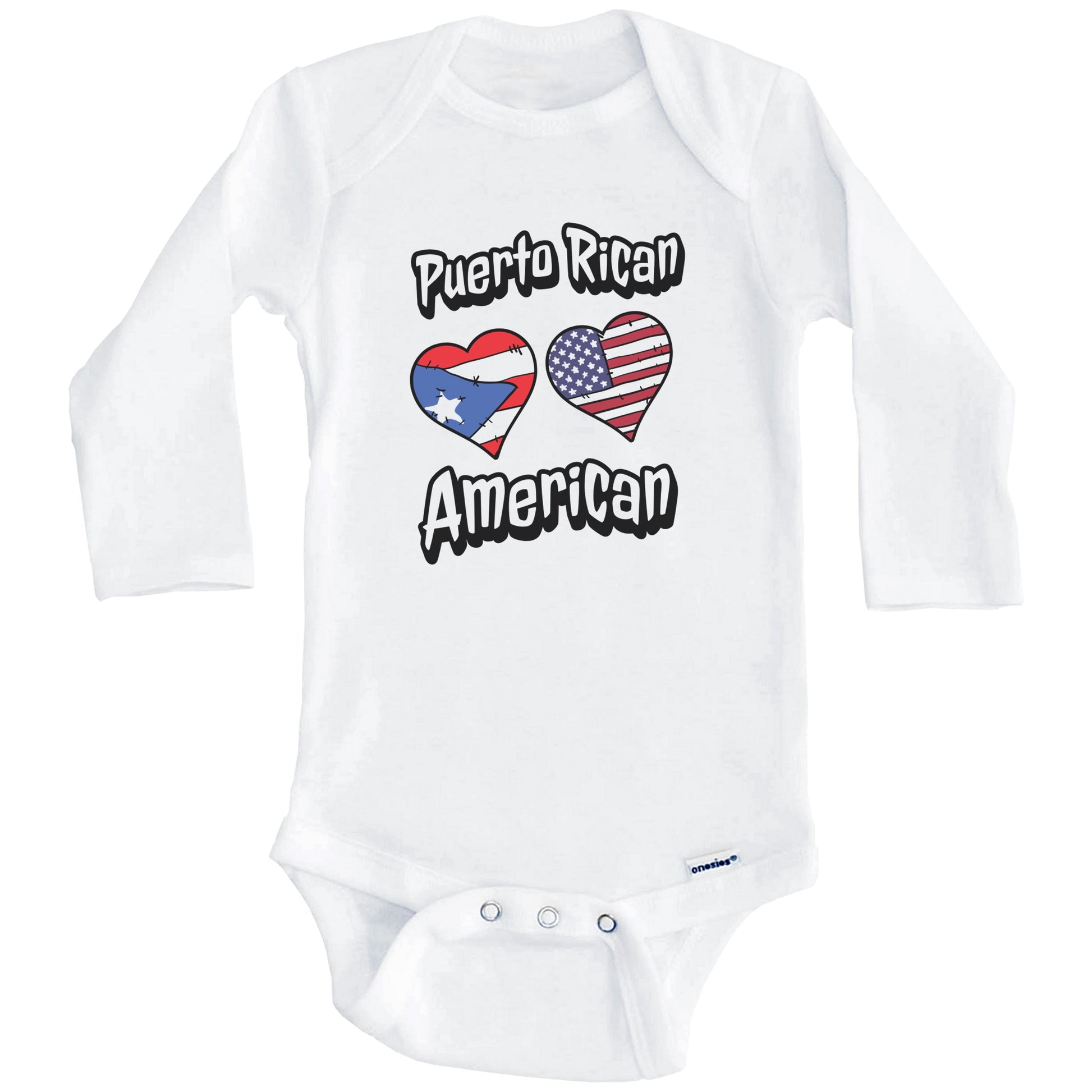 Puerto Rican American Flag Hearts Combo Puerto Rico Baby Bodysuit (Long Sleeves)