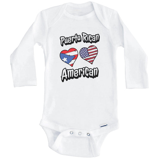 Puerto Rican American Flag Hearts Combo Puerto Rico Baby Bodysuit (Long Sleeves)