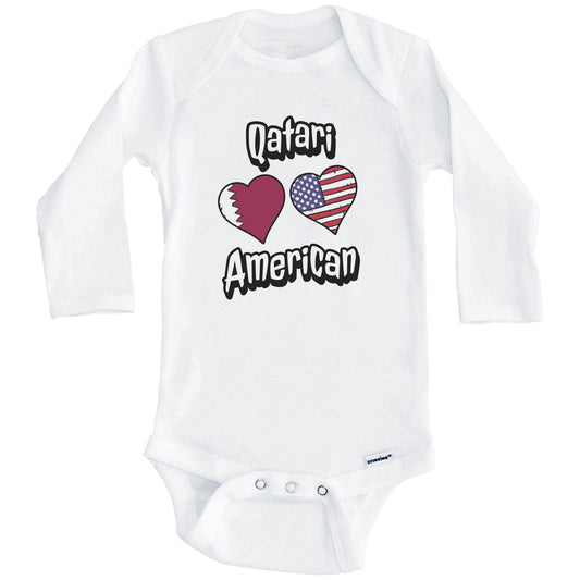 Qatari American Flag Hearts Combo Qatar Baby Bodysuit (Long Sleeves)