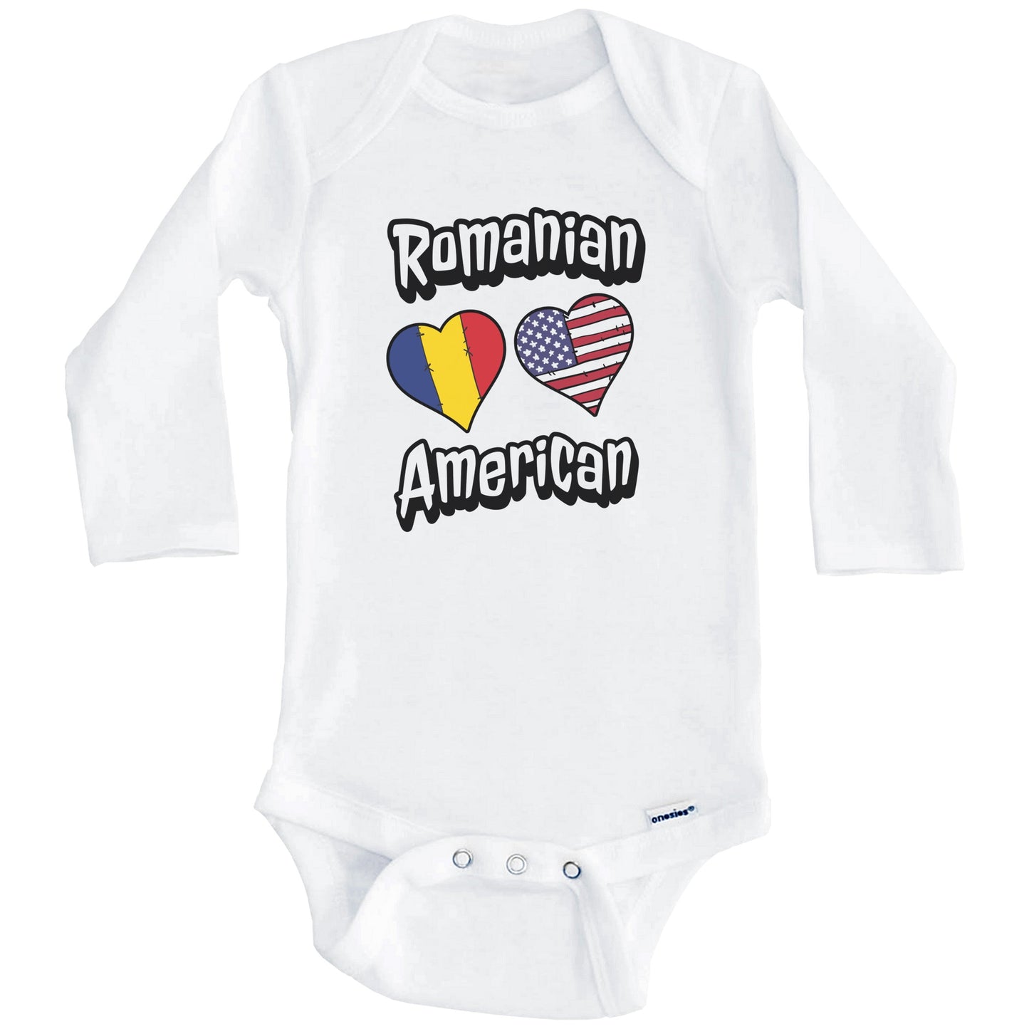 Romanian American Flag Hearts Combo Romania Baby Bodysuit (Long Sleeves)