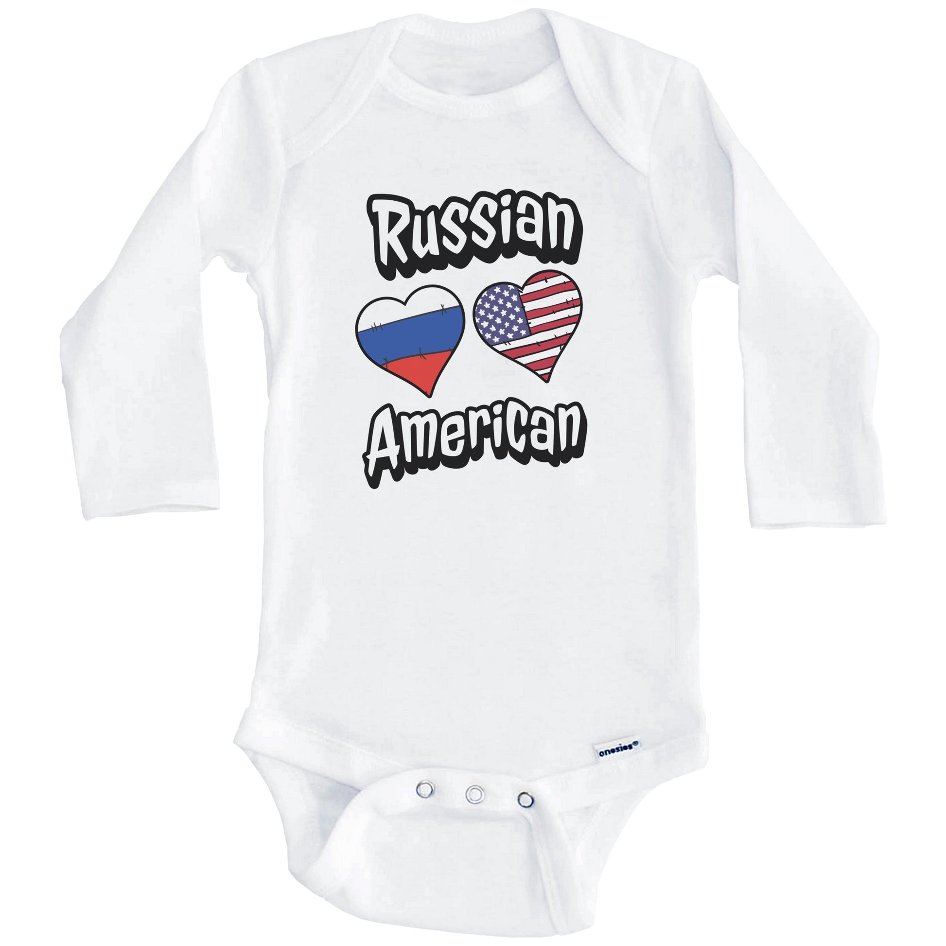 Russian American Flag Hearts Combo Russia Baby Bodysuit (Long Sleeves)