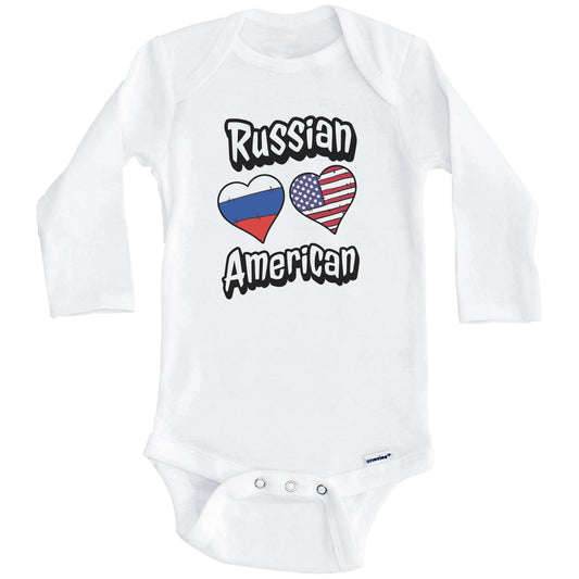 Russian American Flag Hearts Combo Russia Baby Bodysuit (Long Sleeves)
