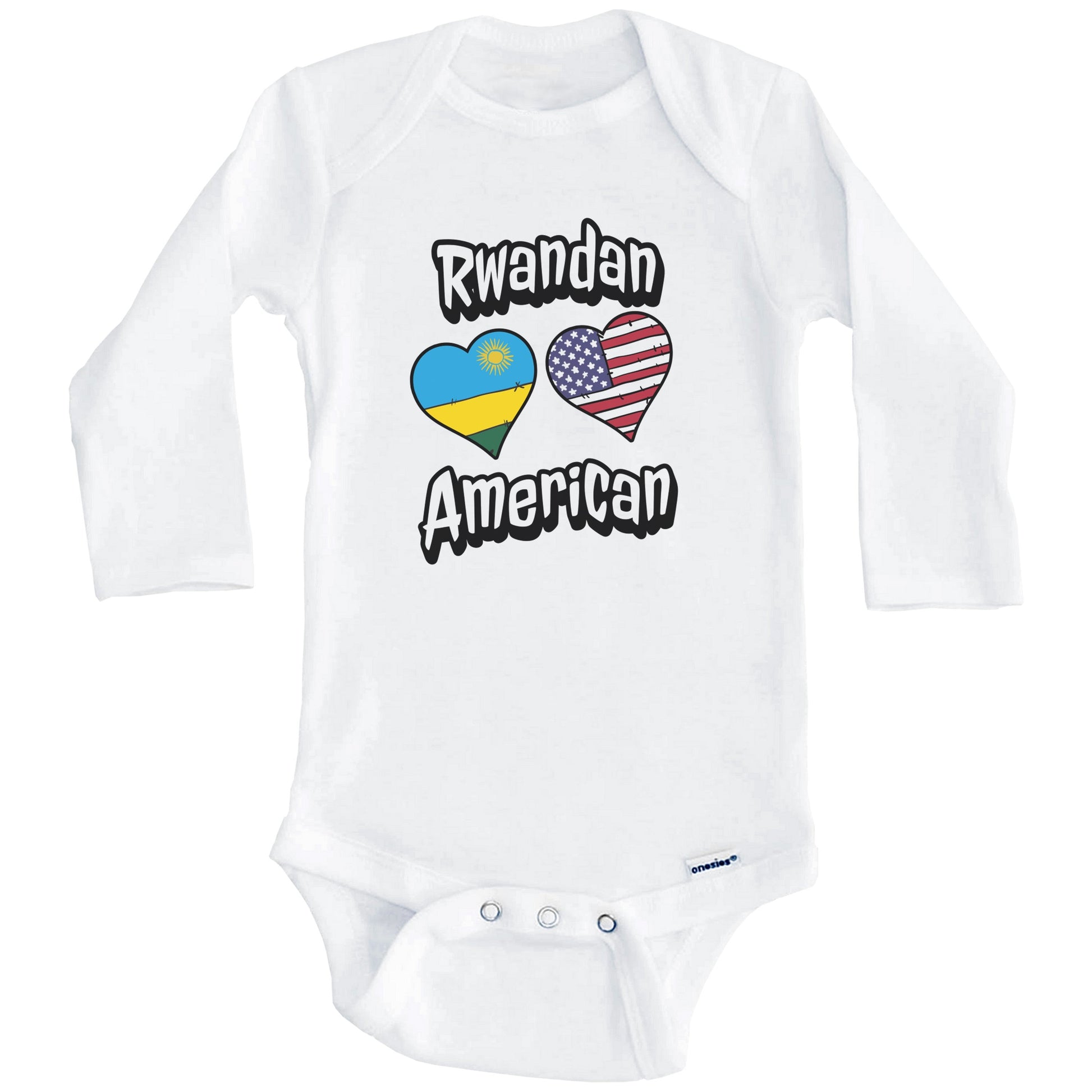 Rwandan American Flag Hearts Combo Rwanda Baby Bodysuit (Long Sleeves)