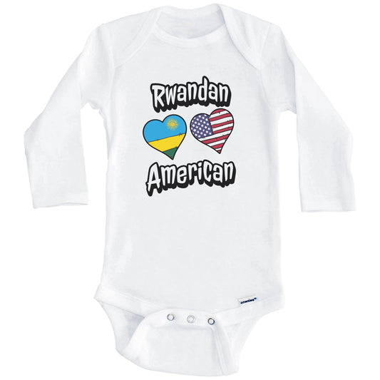 Rwandan American Flag Hearts Combo Rwanda Baby Bodysuit (Long Sleeves)