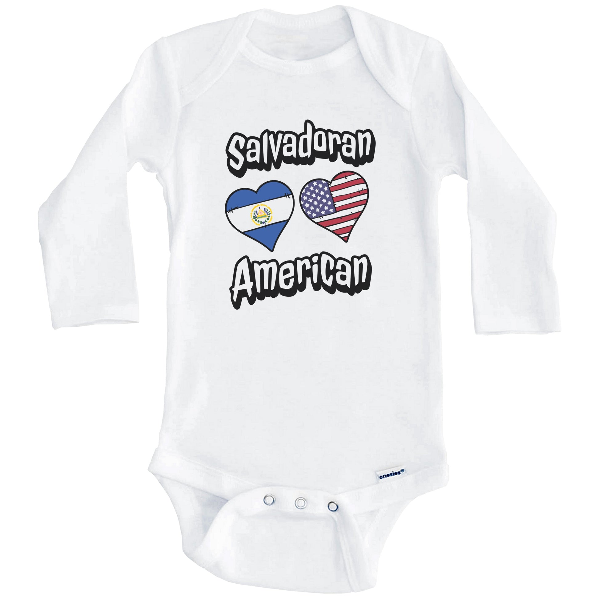Salvadoran American Flag Hearts Combo El Salvador Baby Bodysuit (Long Sleeves)