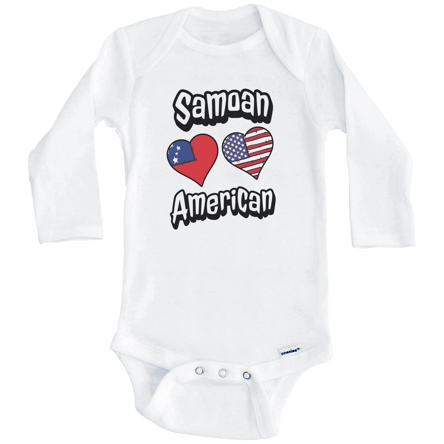 Samoan American Flag Hearts Combo Samoa Baby Bodysuit (Long Sleeves)