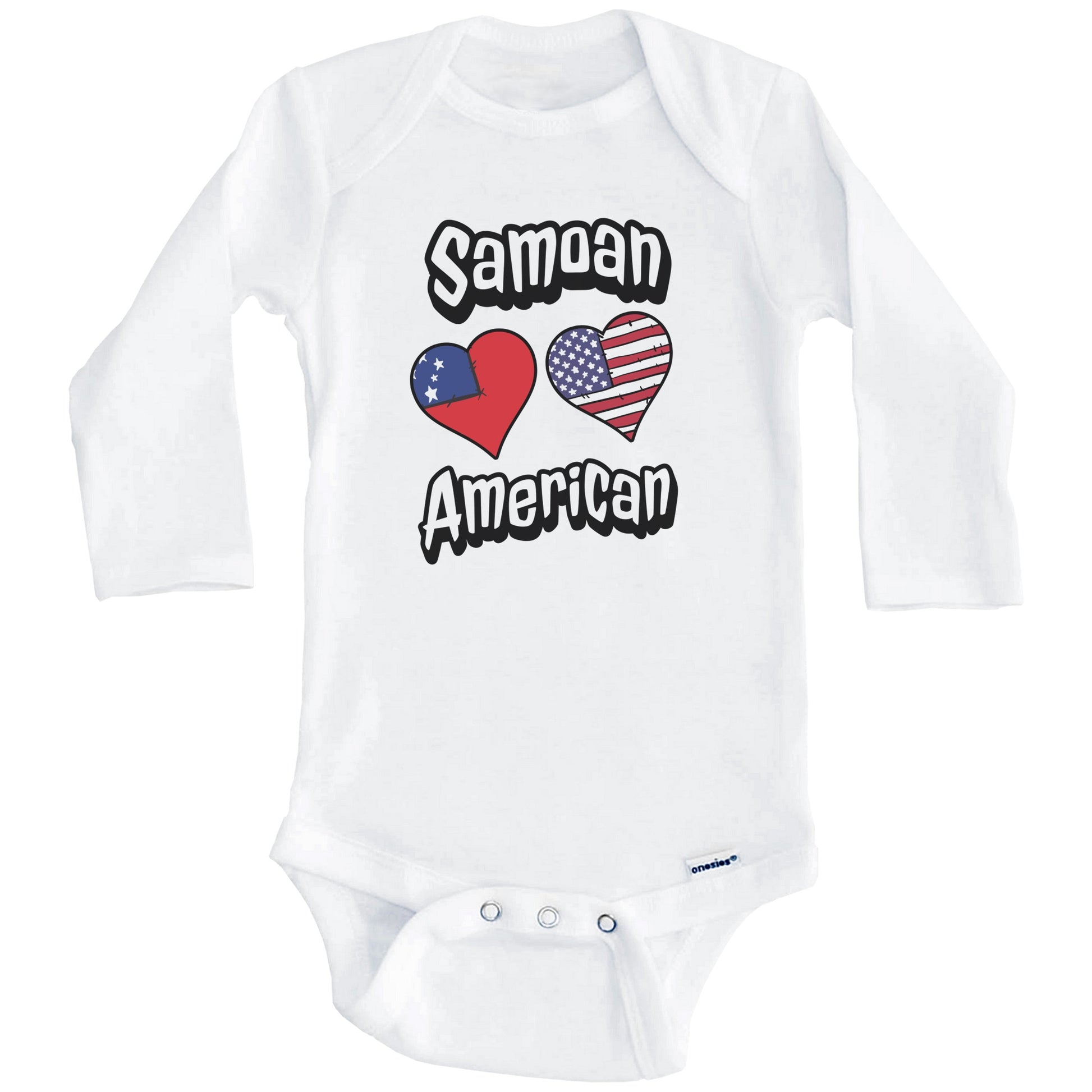Samoan American Flag Hearts Combo Samoa Baby Bodysuit (Long Sleeves)