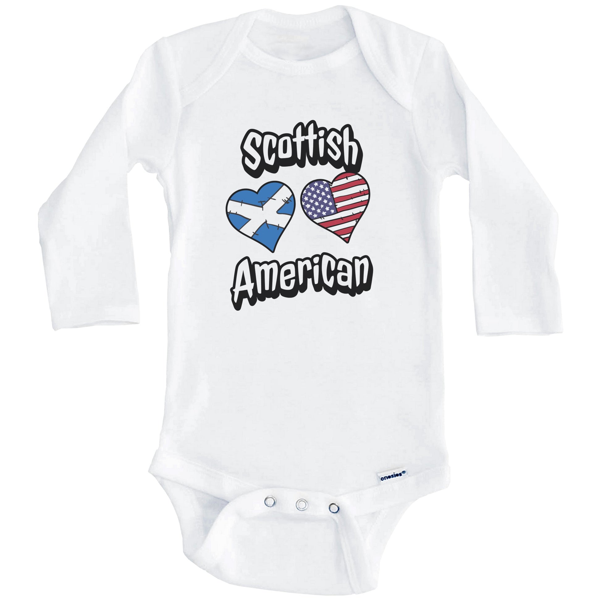 Scottish American Flag Hearts Combo Scotland Baby Bodysuit (Long Sleeves)