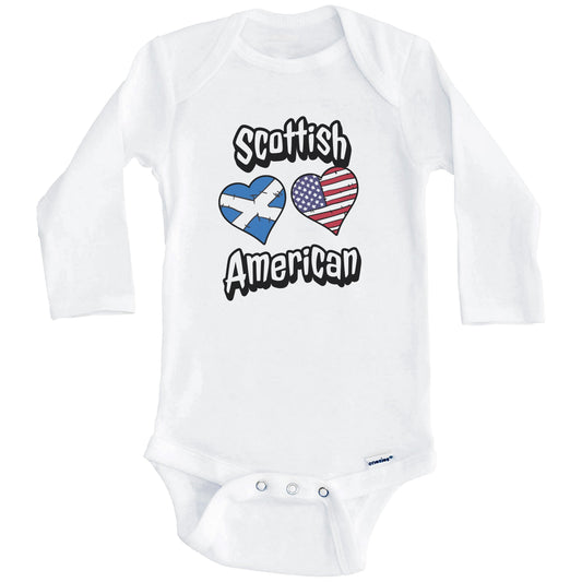 Scottish American Flag Hearts Combo Scotland Baby Bodysuit (Long Sleeves)