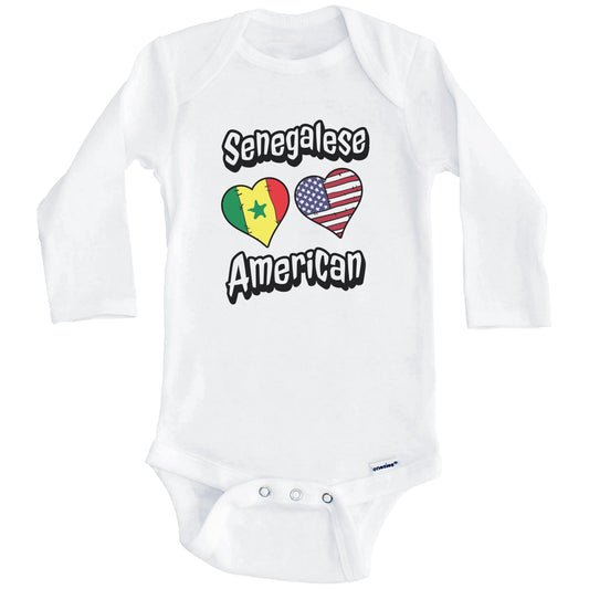 Senegalese American Flag Hearts Combo Senegal Baby Bodysuit (Long Sleeves)