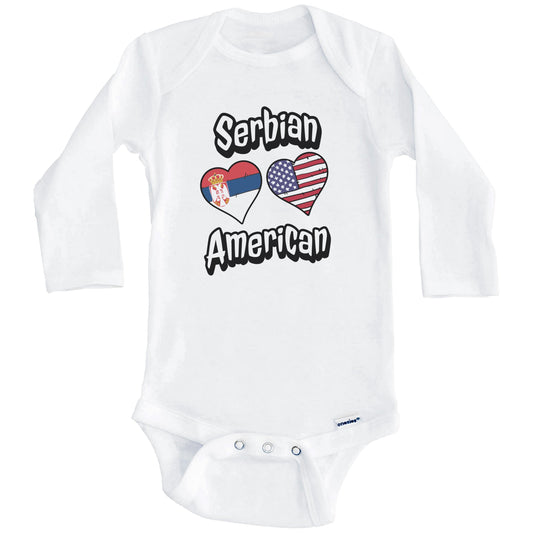 Serbian American Flag Hearts Combo Serbia Baby Bodysuit (Long Sleeves)