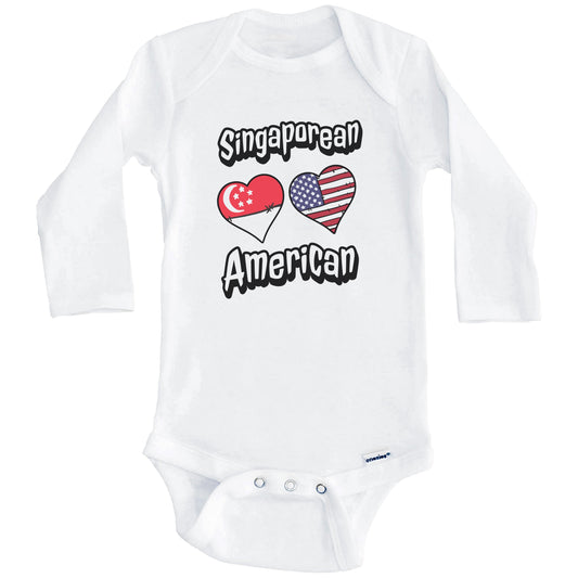 Singaporean American Flag Hearts Combo Singapore Baby Bodysuit (Long Sleeves)