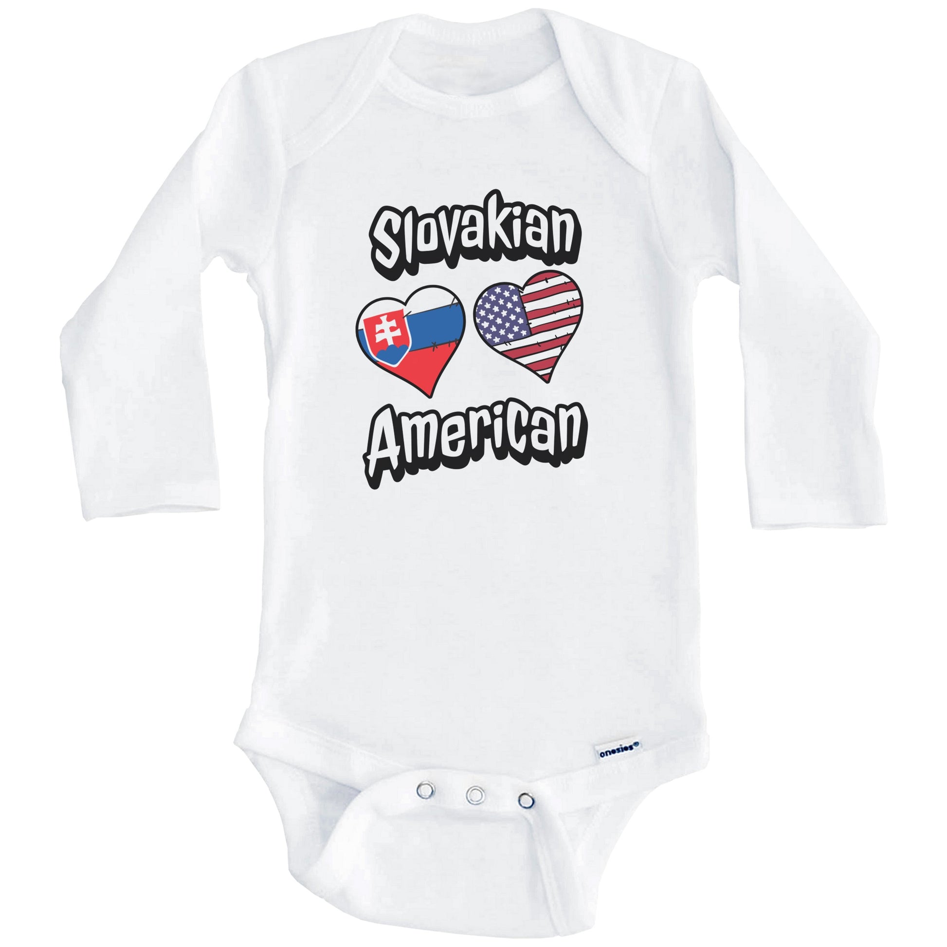 Slovakian American Flag Hearts Combo Slovakia Baby Bodysuit (Long Sleeves)