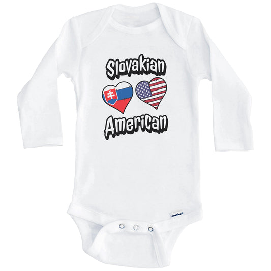 Slovakian American Flag Hearts Combo Slovakia Baby Bodysuit (Long Sleeves)
