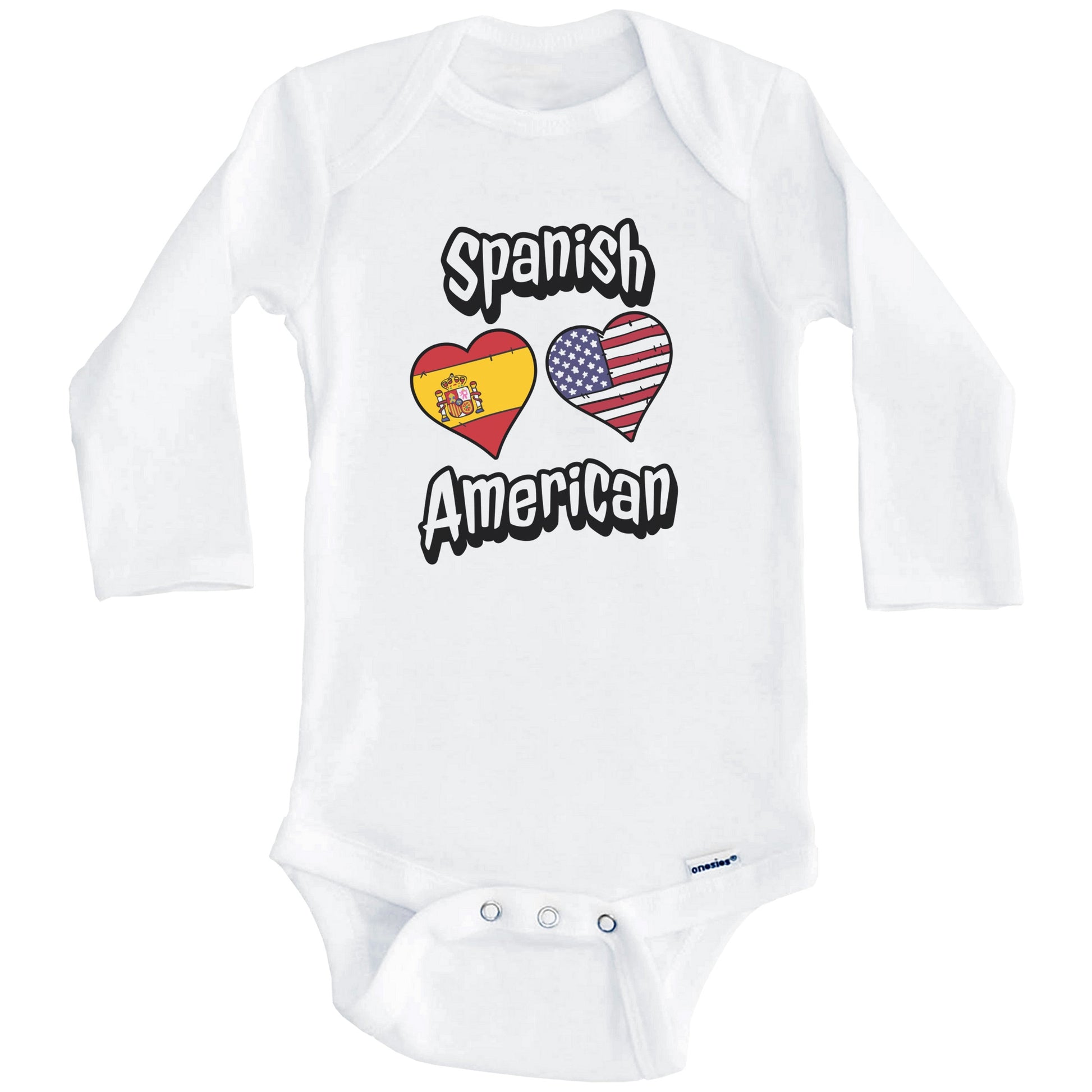 Spanish American Flag Hearts Combo Spain Baby Bodysuit (Long Sleeves)