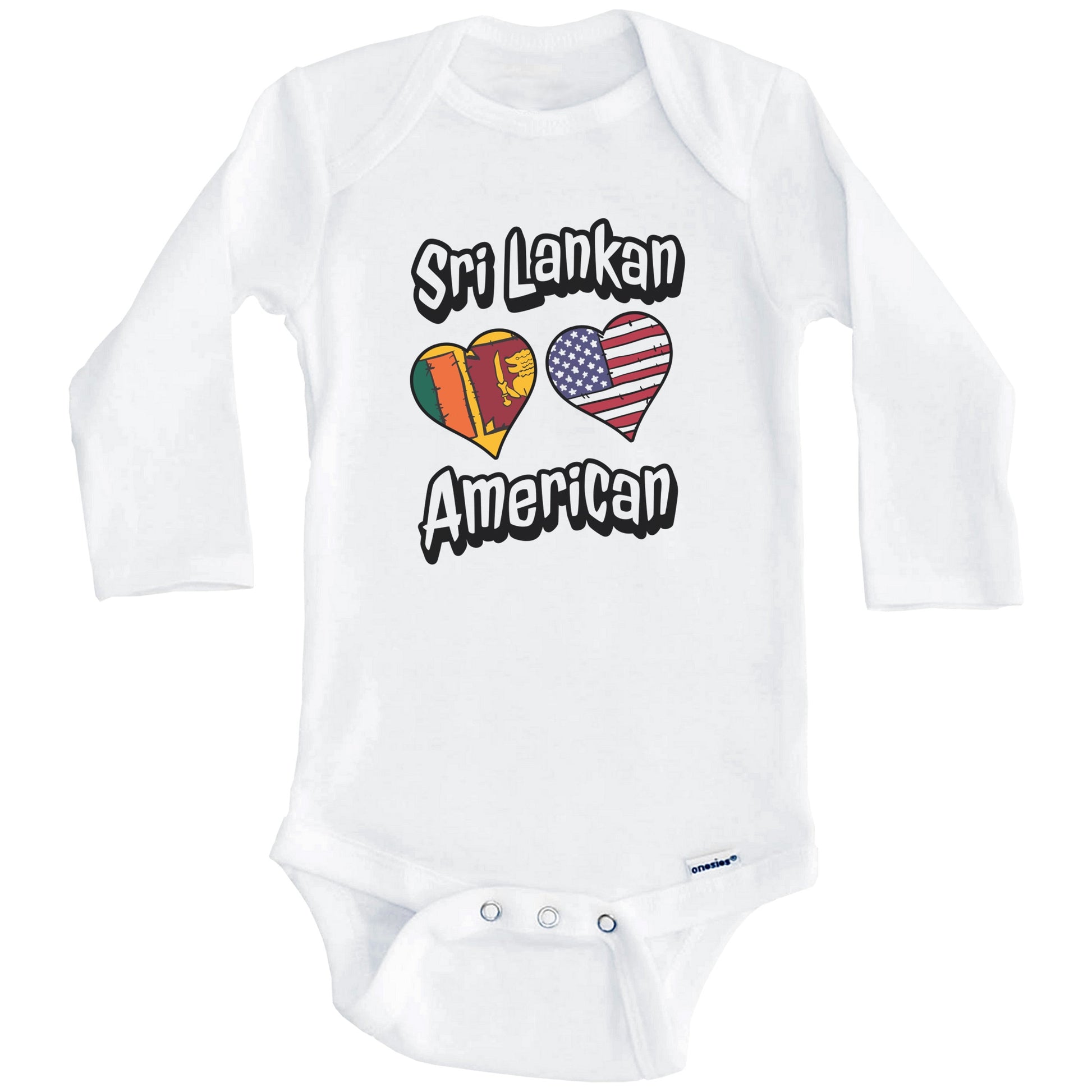 Sri Lankan American Flag Hearts Combo Sri Lanka Baby Bodysuit (Long Sleeves)