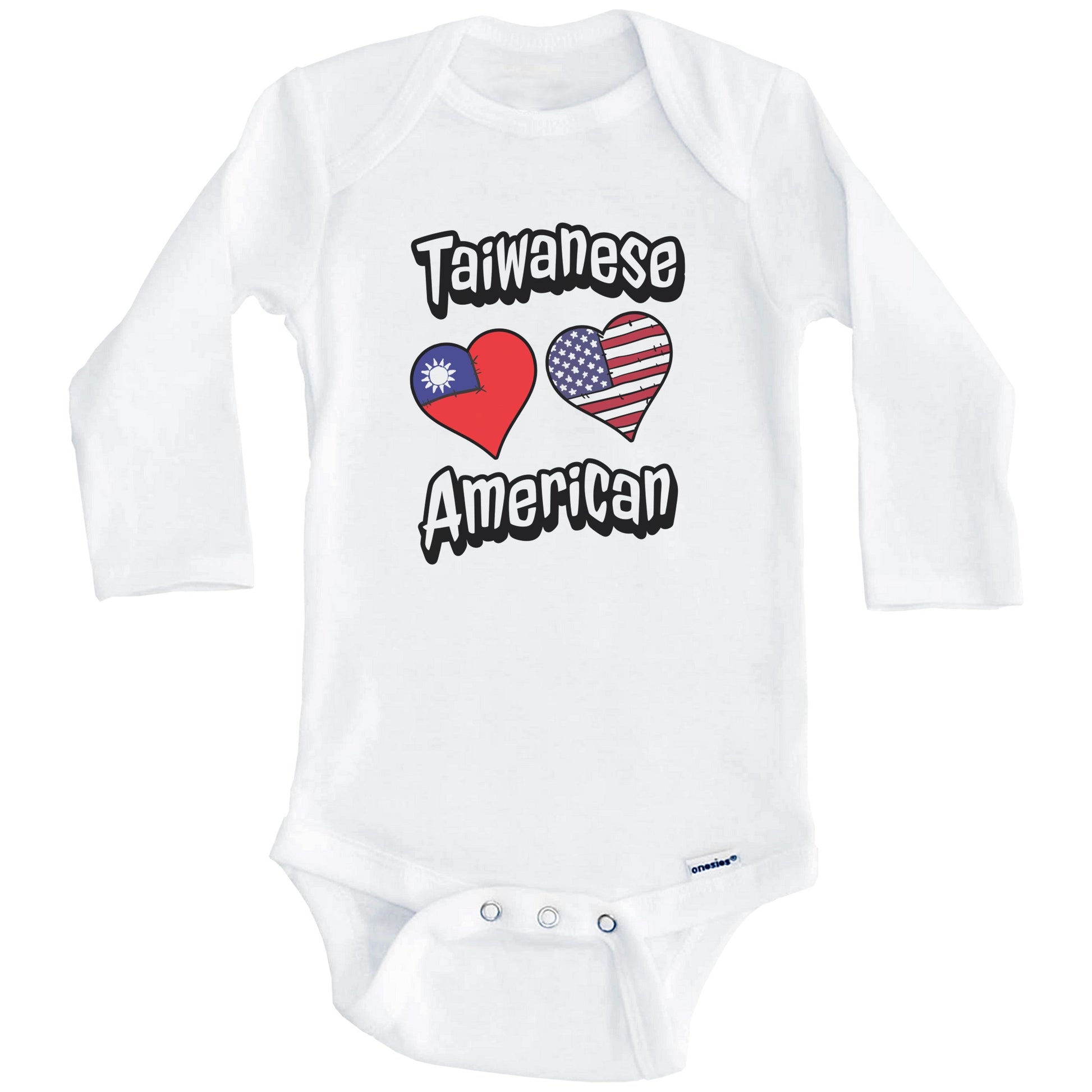 Taiwanese American Flag Hearts Combo Taiwan Baby Bodysuit (Long Sleeves)