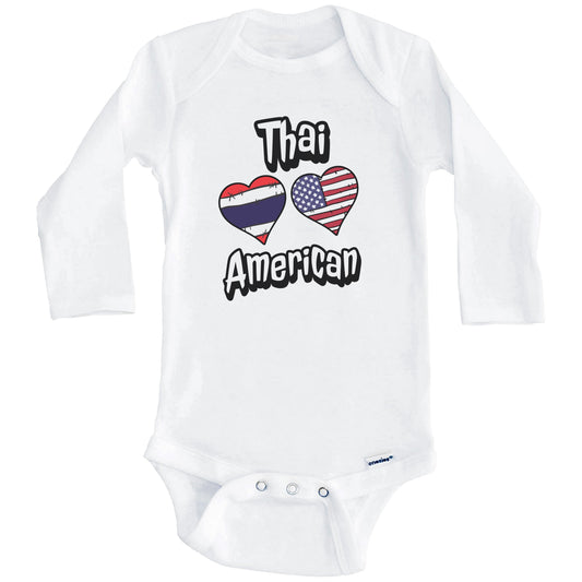 Thai American Flag Hearts Combo Thailand Baby Bodysuit (Long Sleeves)