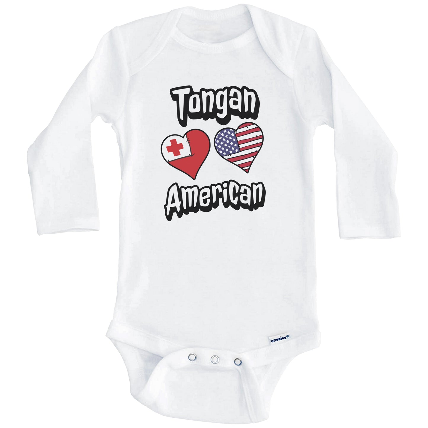 Tongan American Flag Hearts Combo Tonga Baby Bodysuit (Long Sleeves)