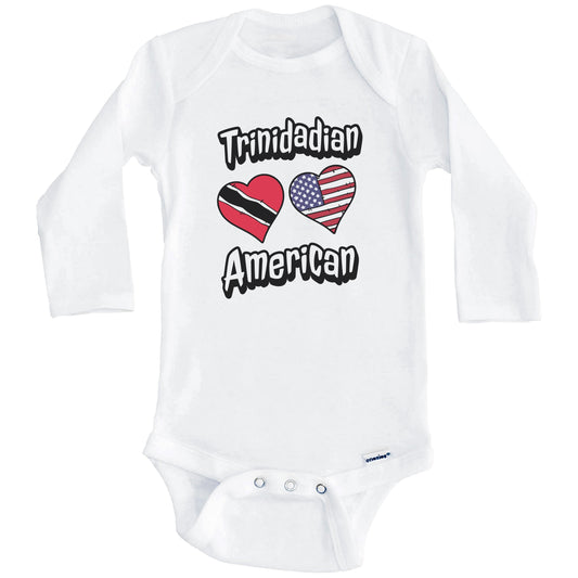 Trinidadian American Flag Hearts Combo Trinidad and Tobago Baby Bodysuit (Long Sleeves)