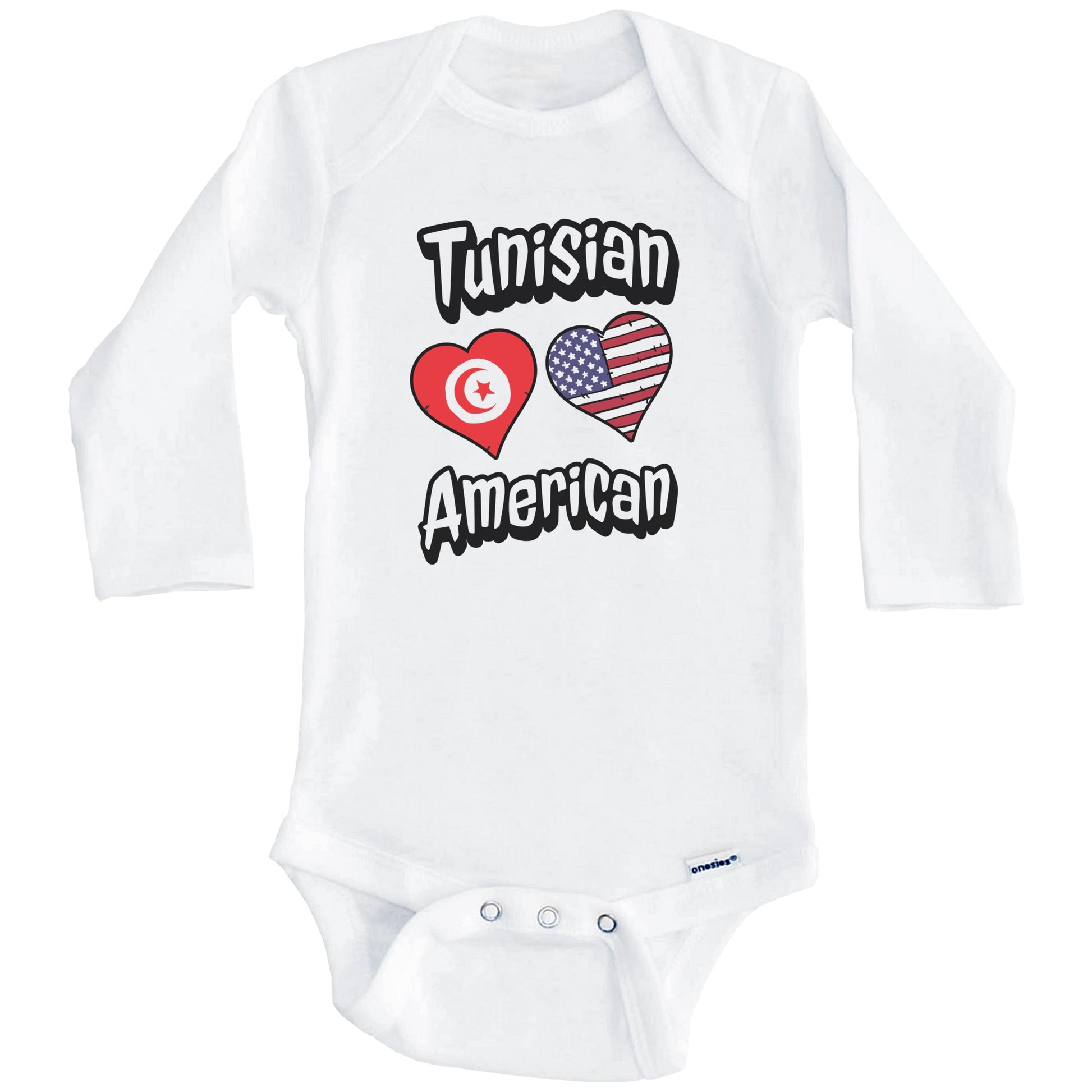 Tunisian American Flag Hearts Combo Tunisia Baby Bodysuit (Long Sleeves)