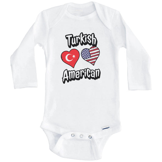 Turkish American Flag Hearts Combo Turkey Baby Bodysuit (Long Sleeves)